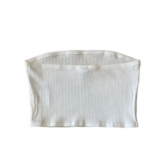 White Ribbed Strapless Tube Top - Picture 2 of 4